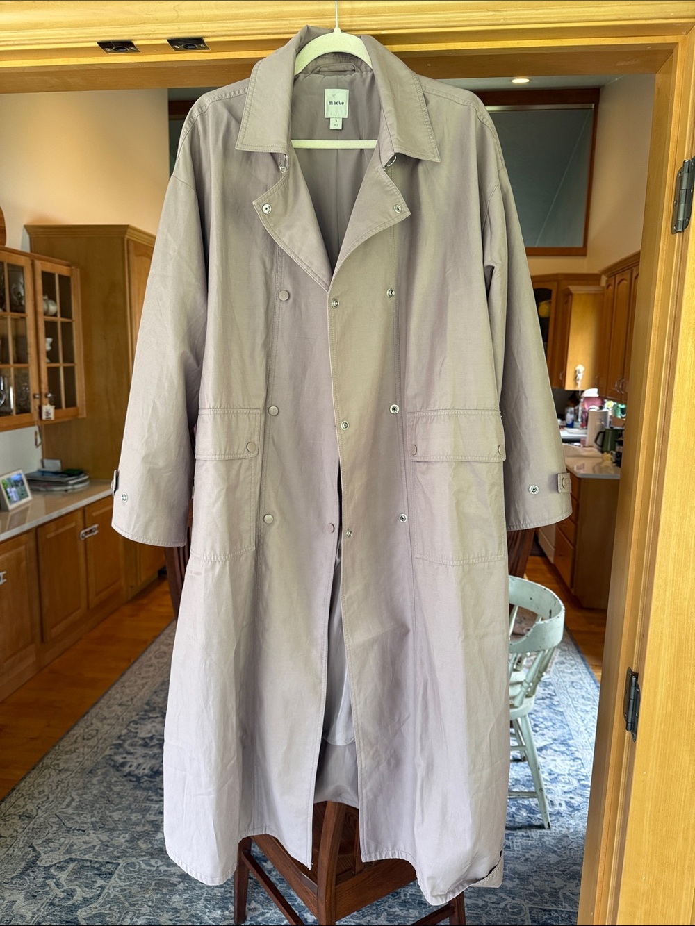 Maeve Mauve Double-Breasted Long Trench Coat - Picture 1 of 5